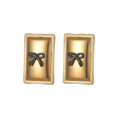 1 Pair Simple Cute Style Square Bowknot Shape Stainless Steel 18K Gold Plated Women's Stud Earrings h5 Picture3