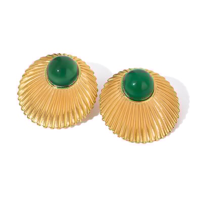 1 Pair Luxurious Series Classic Vintage Annular Stainless Steel Gold Color Natural Stone Women's Stud Earrings h5 Picture6