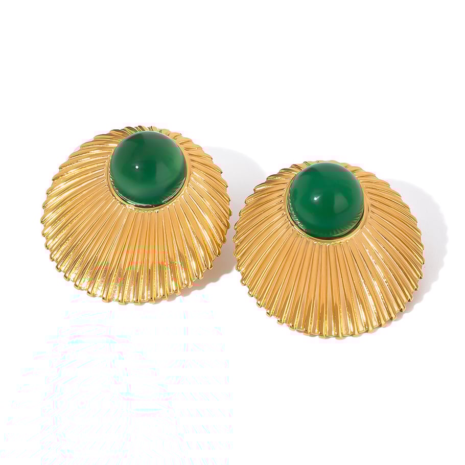 1 Pair Luxurious Series Classic Vintage Annular Stainless Steel Gold Color Natural Stone Women's Stud Earrings Picture6