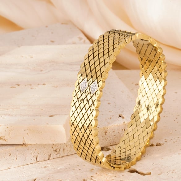 1 Piece Radiant Series Retro Grid Stainless Steel Gold Color Women's Bangles 2