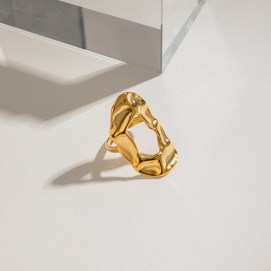 Anillos ajustables para mujer de acero inoxidable dorado con diseño de martillo, serie clásica, 1 pieza Imagen12