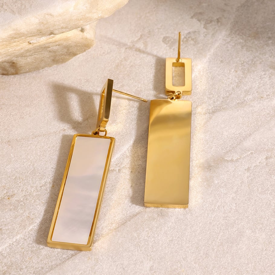 1 Pair Simple Series Classic Geometric Artificial Pearl 18K Gold Plated Shell Women Drop Earrings Picture5