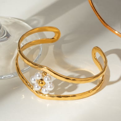 1 Piece Simple Series Elegant Flower Stainless Steel 18K Gold Plated Women Bangles h5 Picture4
