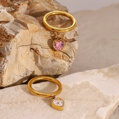 1 Paar Simple Series Sweet Heart Edelstahl 18 Karat vergoldet Zirkon Damen Einzelringe h5 Bild5