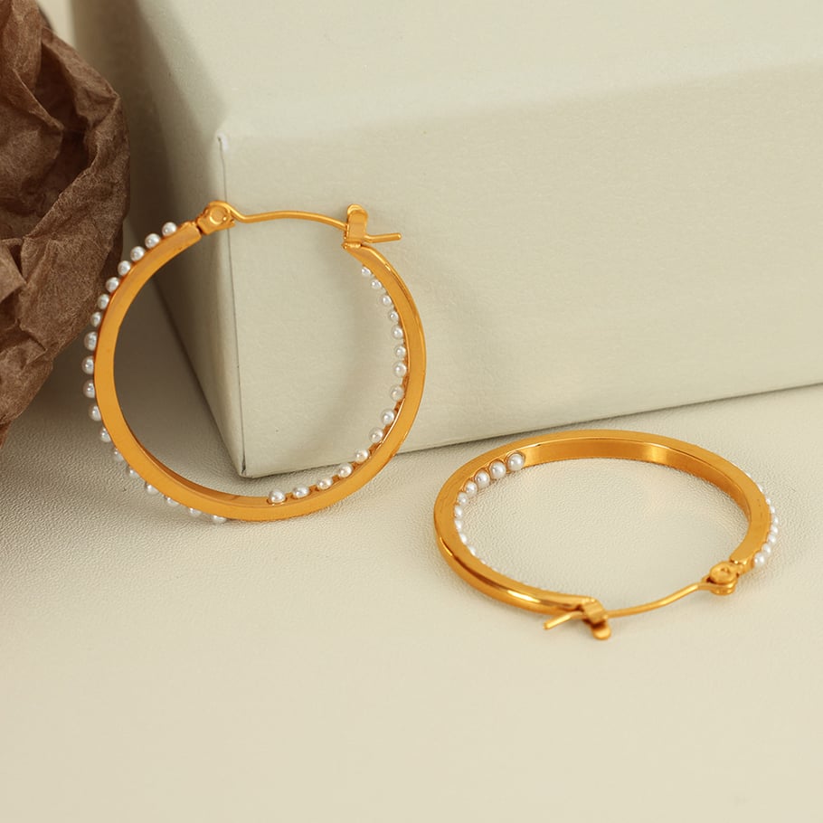 1 Pair Simple Series Retro Geometric Stainless Steel 18K Gold Plated Rhinestone Women Hoop Earrings Picture4