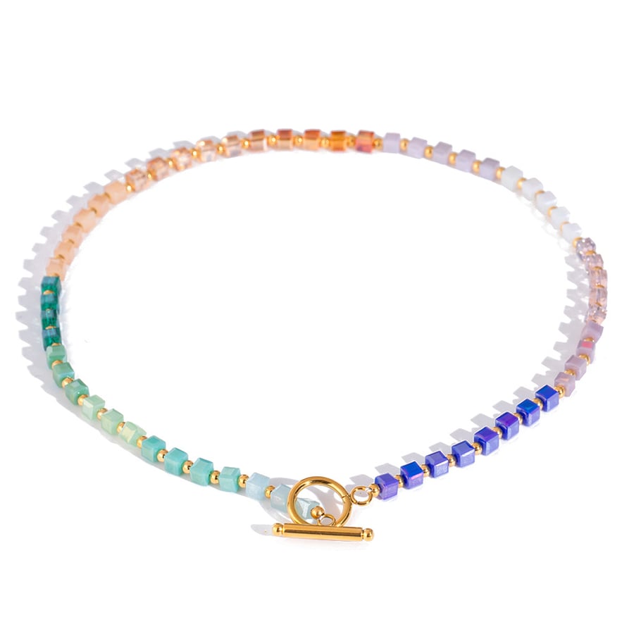 1 Stück Simple Series Süße geometrische Edelstahl 18 Karat vergoldet Kristall Frauen Anhänger Halsketten Bild5