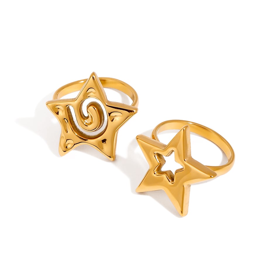 1 Piece Designable Series Retro Pentagram Shape Openwork Craft Stainless Steel Gold Color Women's Single Rings Picture6