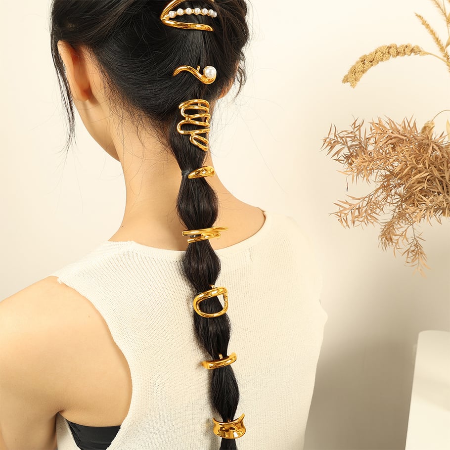 1 pezzo semplice serie semplice geometrica titanio acciaio colore oro fermagli per capelli da donna Immagine5