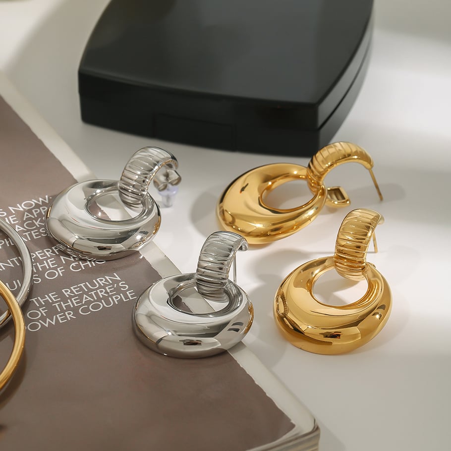 1 Pair Modern Series Daily Annular Shape Stainless Steel Gold Color Women's Drop Earrings Picture5