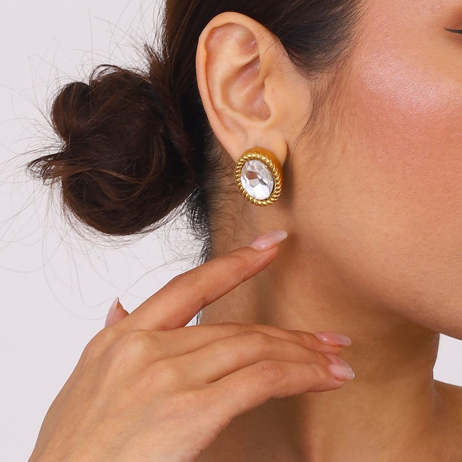 1 Pair Trendy Series Classic Oval Stainless Steel Gold Color Women's Stud Earrings Picture4