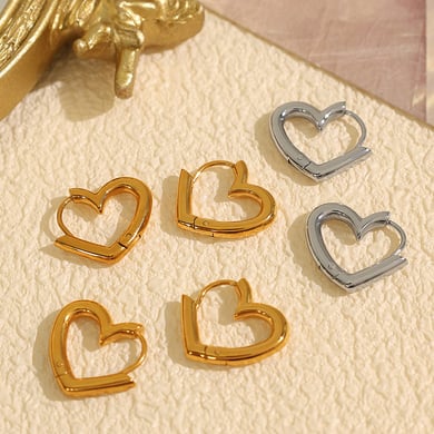 1 Pair Simple Series Simple Heart Stainless Steel 18K Gold Plated Women Hoop Earrings h5 Picture3