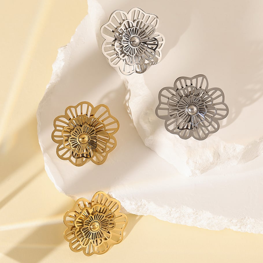 1 Pair Gorgeous Series Daily Handcrafted Flower Titanium Steel Gold Color Women's Stud Earrings Picture3