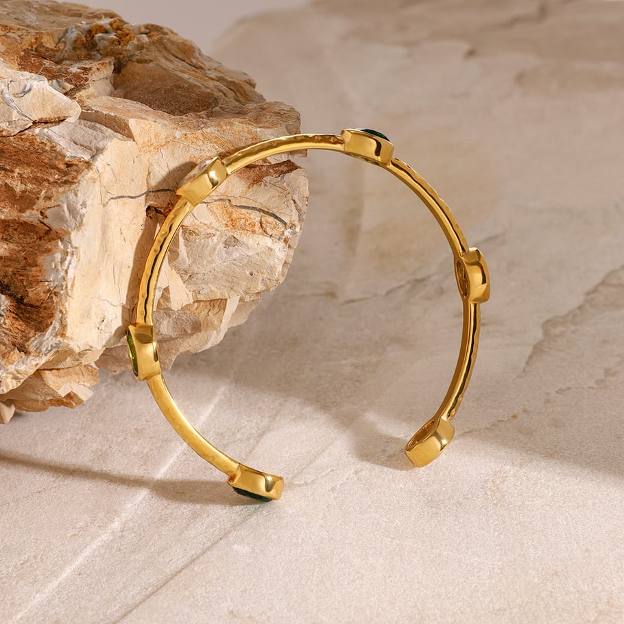 1 Piece Simple Series ins style Geometric Stainless Steel 18K Gold Plated Zircon Women Bangles Picture5