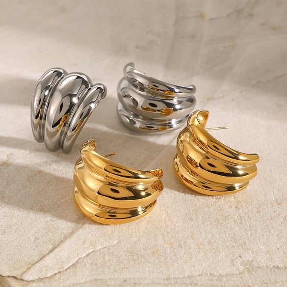 1 Pair Simple Series ins style Strip Stainless Steel 18K Gold Plated Women Stud Earrings