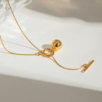 1 Piece Simple Niche Style Ball Shape Stainless Steel 18K Gold Plated Women's Pendant Necklace h5 Picture4