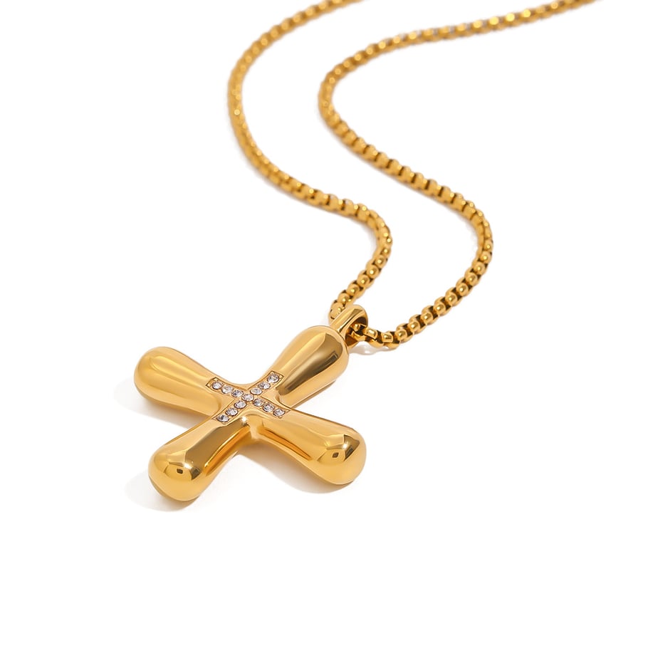 1 Piece Classic Series Elegant Cross Shape Stainless Steel Gold Color Women's Pendant Necklaces Picture6