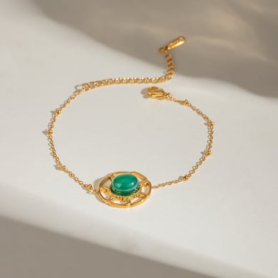 1 Piece Ethnic Series Retro Geometric Stainless Steel 18K Gold Plated Natural Stone Women Charm Bracelets h5 Picture3