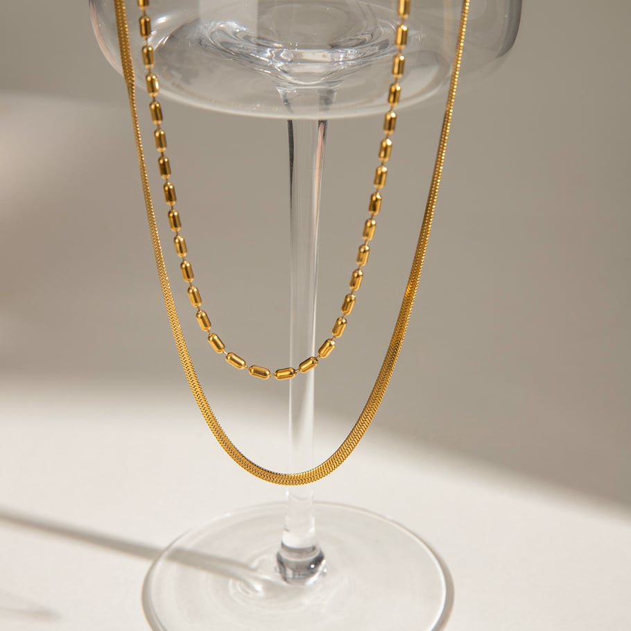 1 Stück Simple Series Simple Line Edelstahl 18 Karat vergoldet Damen-Mehrfachketten Bild3