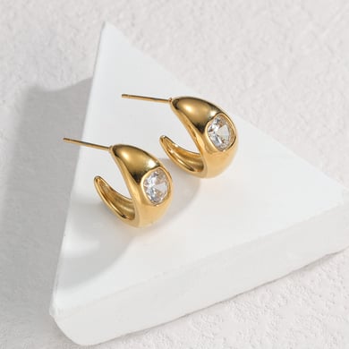 1 paire de boucles d&#39;oreilles à tige géométriques quotidiennes en acier inoxydable plaqué or 18 carats et zircon pour femme h5 Image4