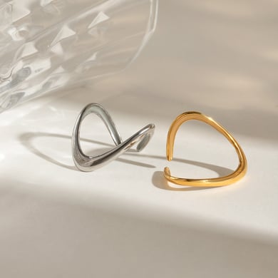 1 Pair Simple Series Simple Geometric Stainless Steel 18K Gold Plated Women Adjustable Rings h5 Picture4