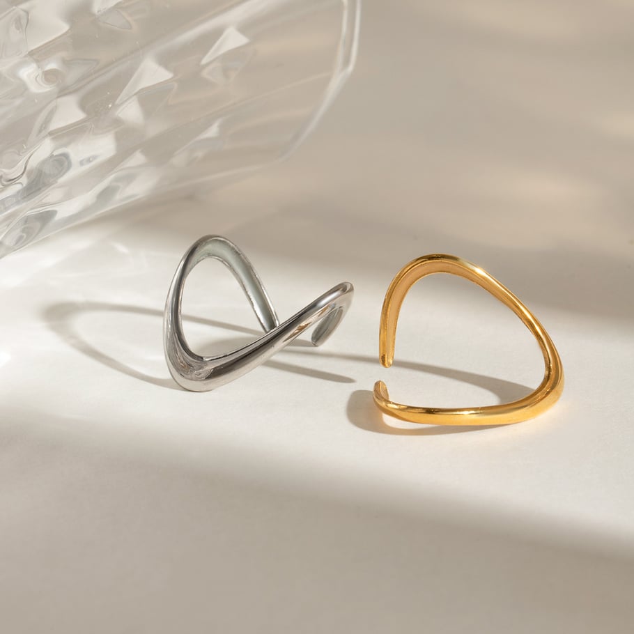 1 Pair Simple Series Simple Geometric Stainless Steel 18K Gold Plated Women Adjustable Rings Picture4
