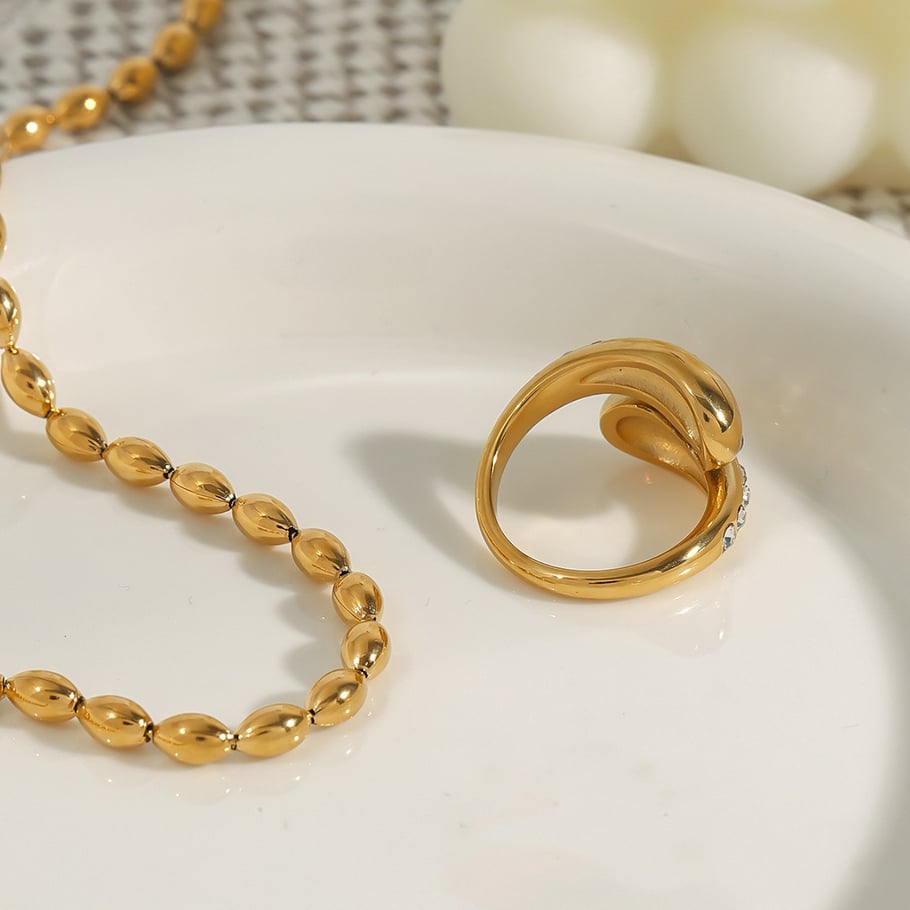 1 Stück Simple Series Europa und Amerika Droplet Edelstahl Gold Farbe Damen Einzelringe Bild6
