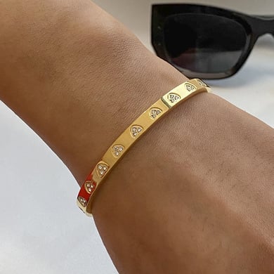 1 Piece Simple Series Europe and America love/heart shape Stainless Steel 18K Gold Plated Rhinestone Women Bangles h5 Picture6