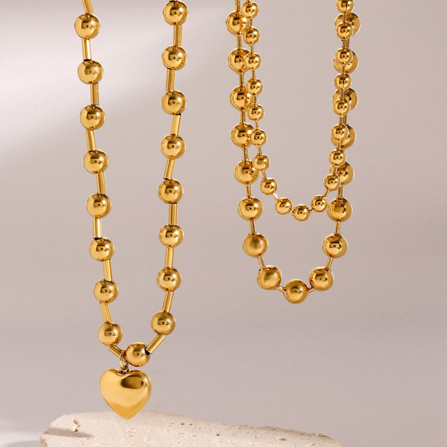1 Piece Simple Series Simple Heart Stainless Steel 18K Gold Plated Women Beaded necklaces Picture3