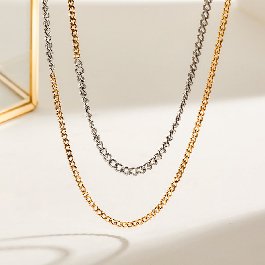 Collar de cadena de acero inoxidable dorado para mujer, serie simple, estilo Europa y América, 1 unidad Imagen4