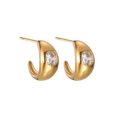 1 paire de boucles d&#39;oreilles à tige géométriques quotidiennes en acier inoxydable plaqué or 18 carats et zircon pour femme h5 Image5