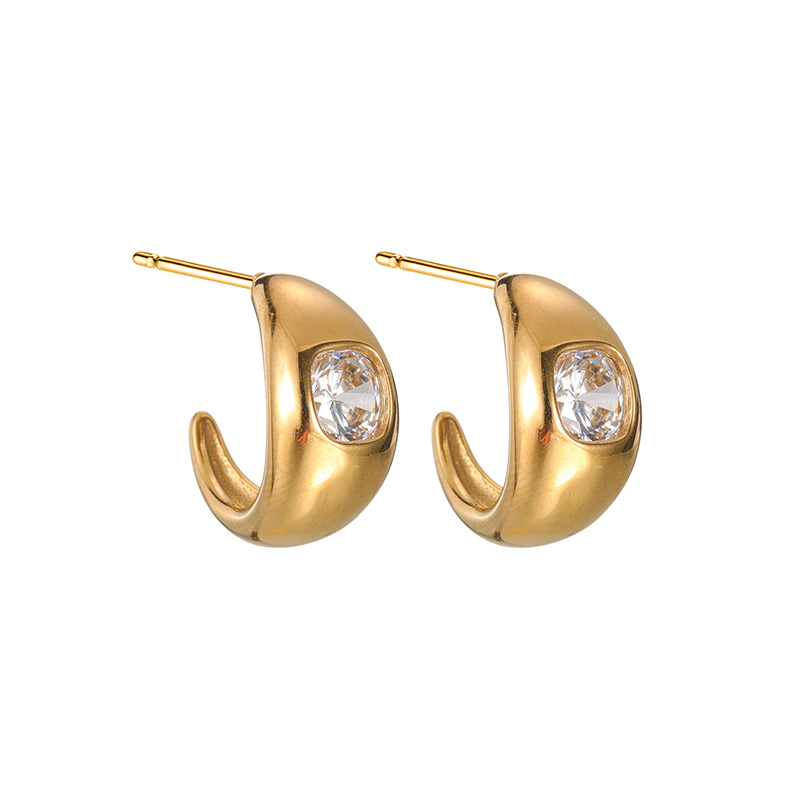 1 paire de boucles d&#39;oreilles à tige géométriques quotidiennes en acier inoxydable plaqué or 18 carats et zircon pour femme Image5