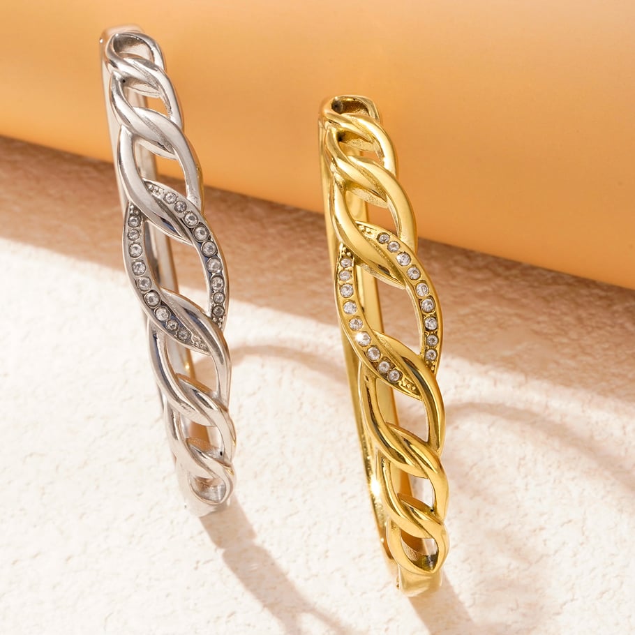 1 Piece Dazzling Series Classic Twist Stainless Steel Gold Color Women's Bangles Picture6