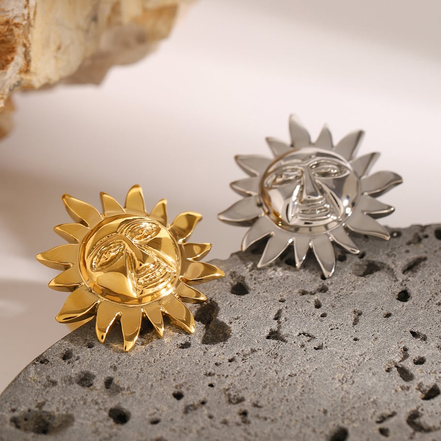 1 Pair Simple Series Retro Sun/Moon Stainless Steel 18K Gold Plated Women Adjustable Rings Picture3