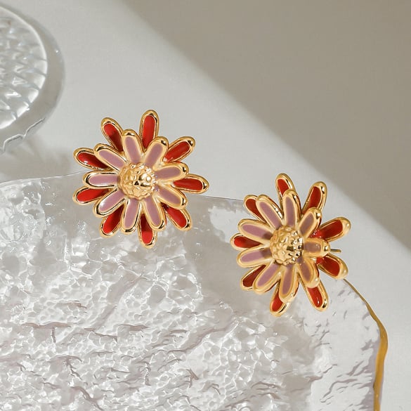 1 paire de boucles d&#39;oreilles à tige en acier inoxydable couleur or pour femme, série luxueuse Ins Style Daisy 2