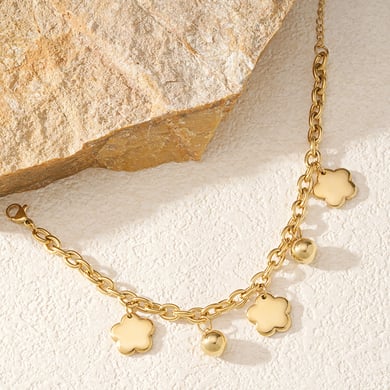 1 Piece Romantic Series Elegant Flower Titanium Steel   Gold Color  Women's Charm Bracelets h5 Picture6