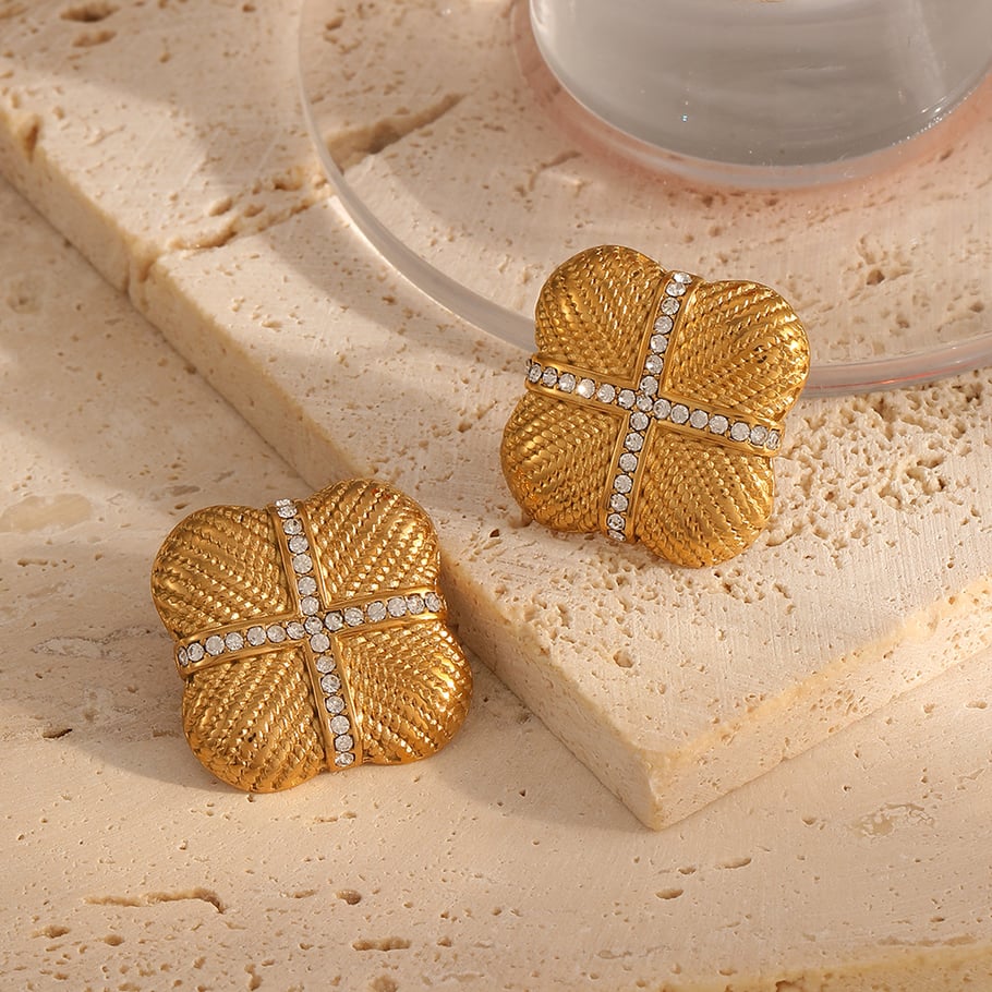 1 Pair Retro quadrilateral 18K Gold Plated Zircon Stud Earrings Picture3