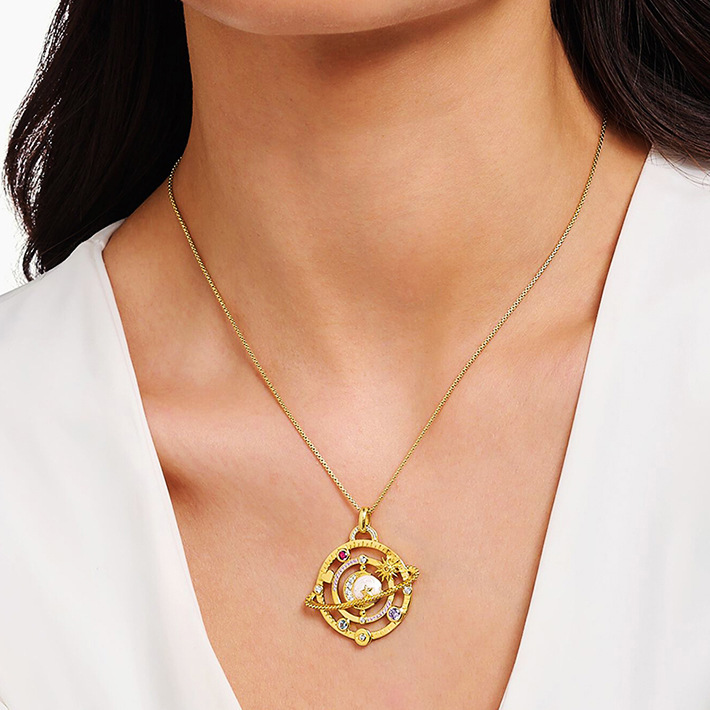 1 Piece Luxurious Series Elegant Sun/Moon Stainless Steel 18K Gold Plated Rhinestone Women Pendant Necklaces Picture4