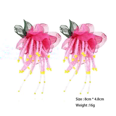 1 Pair Fabric Flower Beaded Tassel Stud Earrings h5 Picture7