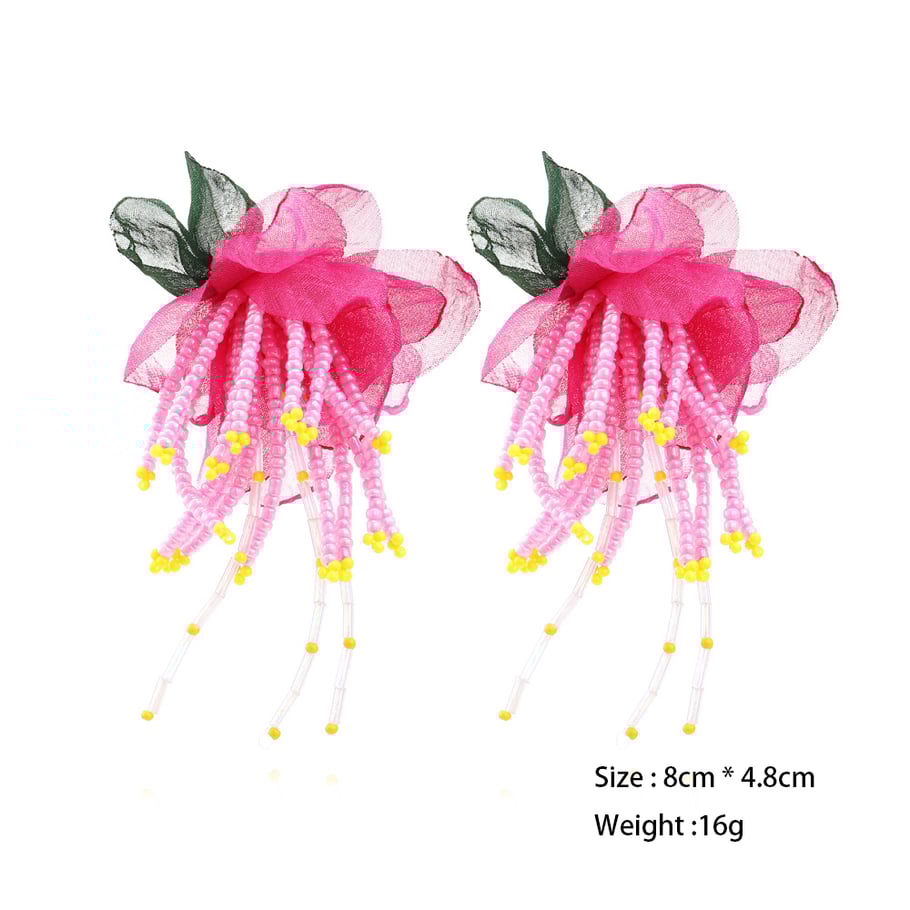 1 Pair Fabric Flower Beaded Tassel Stud Earrings Picture7