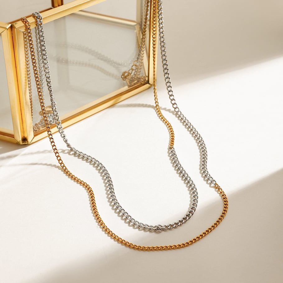 Collar de cadena de acero inoxidable dorado para mujer, serie simple, estilo Europa y América, 1 unidad Imagen9