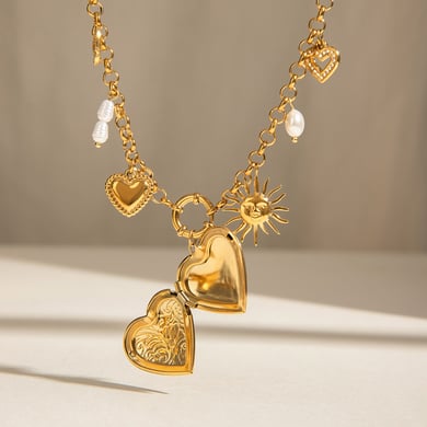 1 Piece Romantic Series Chic Heart Shape Sun Stainless Steel Gold Color Women's DIY Pendant Necklaces h5 Picture5