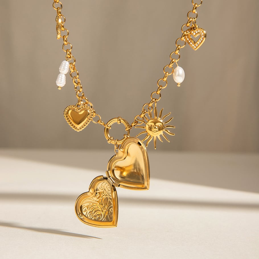 1 Piece Romantic Series Chic Heart Shape Sun Stainless Steel Gold Color Women's DIY Pendant Necklaces Picture5
