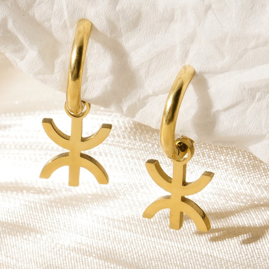 1 Pair Modern Series Sleek Geometric Titanium Steel Gold Color Women's Drop Earrings Picture3