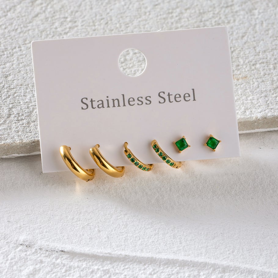 1 Paar Simple Series Tägliches geometrisches Edelstahl-Ohrring-Set mit 18 Karat vergoldetem Zirkonia für Damen Bild5