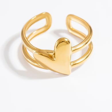 Anillos ajustables para mujer de acero inoxidable color dorado con diseño de corazón romántico de 1 pieza h5 Imagen12