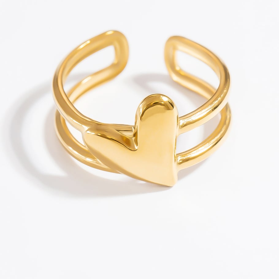 Anillos ajustables para mujer de acero inoxidable color dorado con diseño de corazón romántico de 1 pieza Imagen12