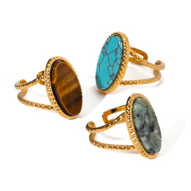 1 Paar Ethnische Serie Retro Geometrische Titan Stahl 18K Vergoldet Naturstein Frauen Einstellbare Ringe h5 Bild5