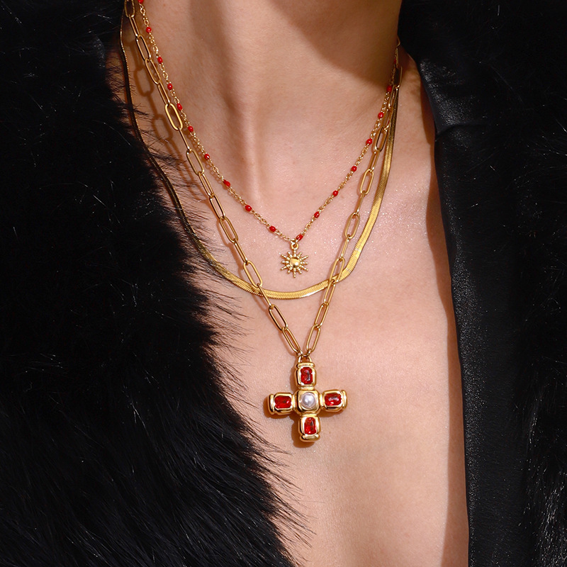 1 stück luxuriöse serie kreuz edelstahl gold farbe damen anhänger halsketten h5Bild3
