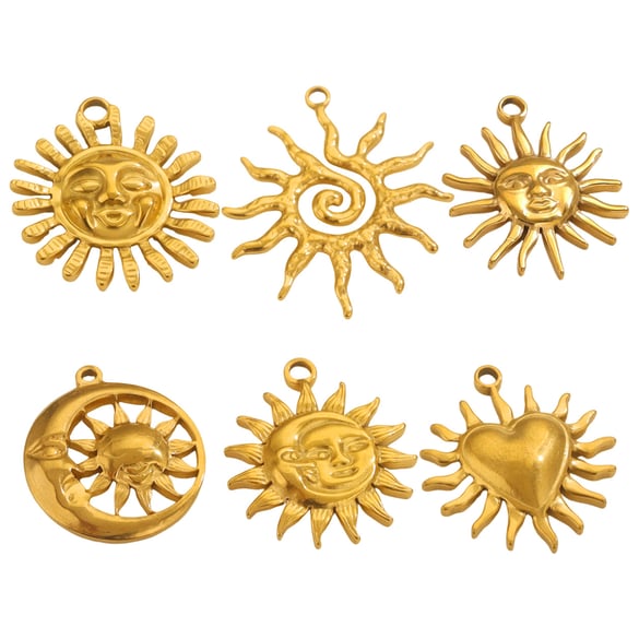 1 paire de pendentifs rétro soleil/lune pour femme, série simple, plaqués or 18 carats