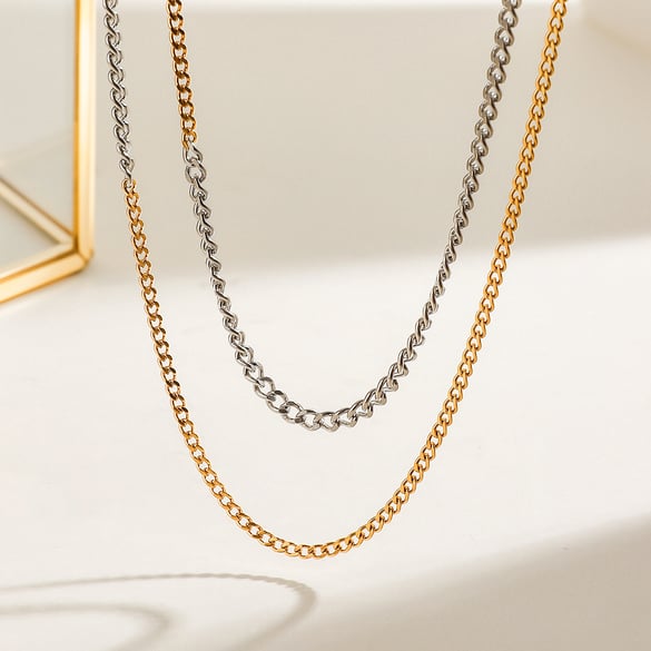 1 Piece Minimalist Series Daily Double Layer Line Stainless Steel Gold & Silver Color Women's Chain Necklaces 2